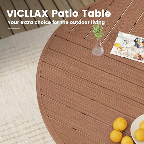 Image of VICLLAX 53 inch Round Outdoor Table, Patio Dining Table for 8 with Umbrella Hole for Garden Lawn Deck Backyard, Walnut