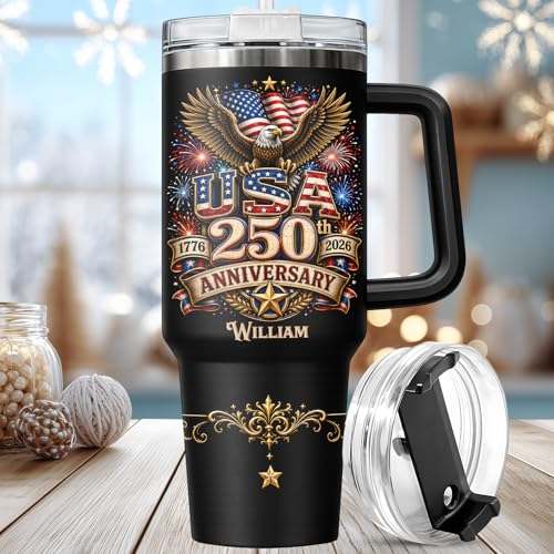 Image of Personalized 250th Anniversary Of America Tumbler - Custom Patriotic USA Flag 1776-2026 Gifts - US Eagle Freedom Tumbler 40OZ A15 - American Flag Independence Celebration Gifts For Men, Women