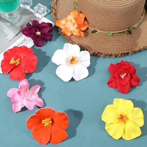Ouligay 8 PCS Pinzas para el Cabello con Flores Hawaiianas, Clips de Flores Artificiales Plumeria Hibiscus 3.5 Pulgadas Boho Accesorios de Playa para Mujeres y Niñas miniatura 7