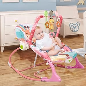 Tumbona para Bebé, Silla mecedora para Bebé con Música, Tumbona Eléctrica para Bebé Balancín y Cuna con Arco de Juegos y Juguetes, Respaldo Ajustable en 3 Posiciones (Rosa)