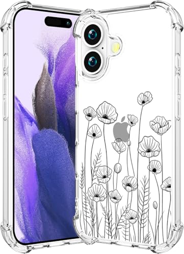 Coque robuste iPhone 17 antichoc et transparente à motif fleur noire
