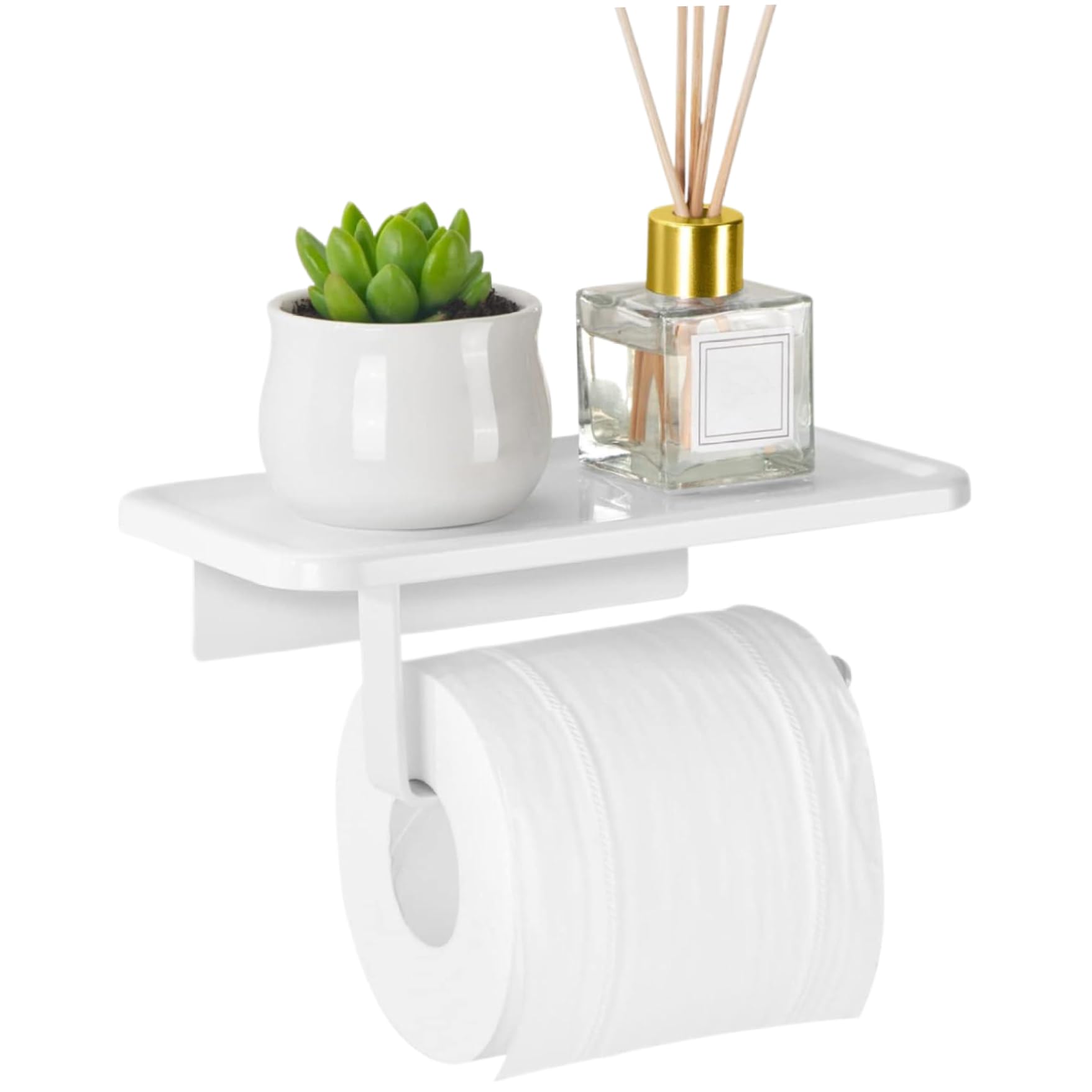Toilet Paper Holder with Shelf 8x4x2" Toilet Paper Roll Holder Adhesive or Screw Wall Mount Rustproof & Multifunctional Tissue Holder for Bathroom White White Toilet Paper Holder Toilet Paper Roll Hol