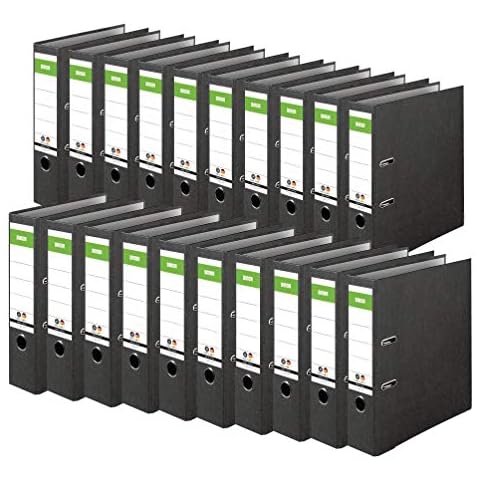 Original DINOR Ordner-Wolkenmarmor-Recycling - Made in Germany. 20er Pack 8 cm breit DIN A4 schwarz Aktenordner Briefordner Büroordner Pappordner Schlitzordner Grüner Balken Blauer Engel Cover