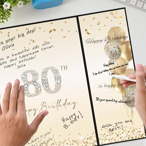 Image of DARUNAXY Black Gold Happy 80th Birthday Alternative Signature Guest Book