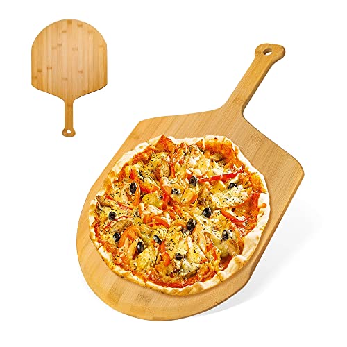 WeeGoo 12 inch Wooden Pizza Peel, Natural Bamboo Pizza Board, Wood Pizza Paddle Pizza Serving Boards with Handle for Transferring