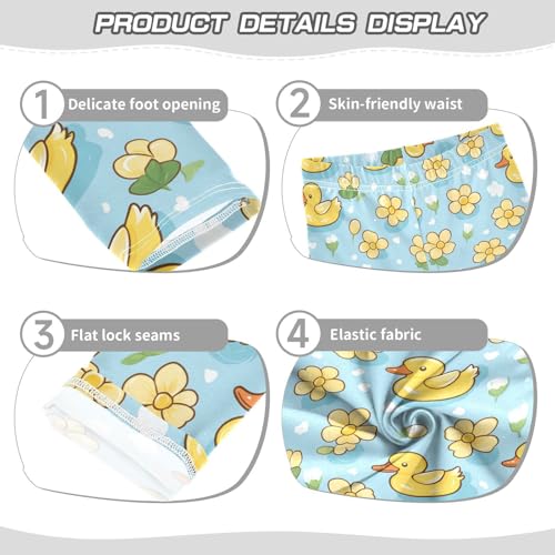 Cute Yellow Duck Girls' Leggings Toddler Doodles Flowers Cartoon Kids Yoga Pants Dance Active Tights 4T3