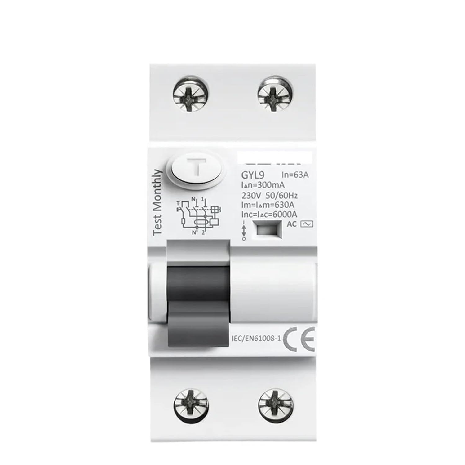 GYL9 AC Type RCCB Electromagnetic Residual Current Circuit Breaker AC ELCB 2 Pole 25A 40A 63A 100A RCD 30mA 100mA 300mA 1Pcs(2P 63A,300mA)