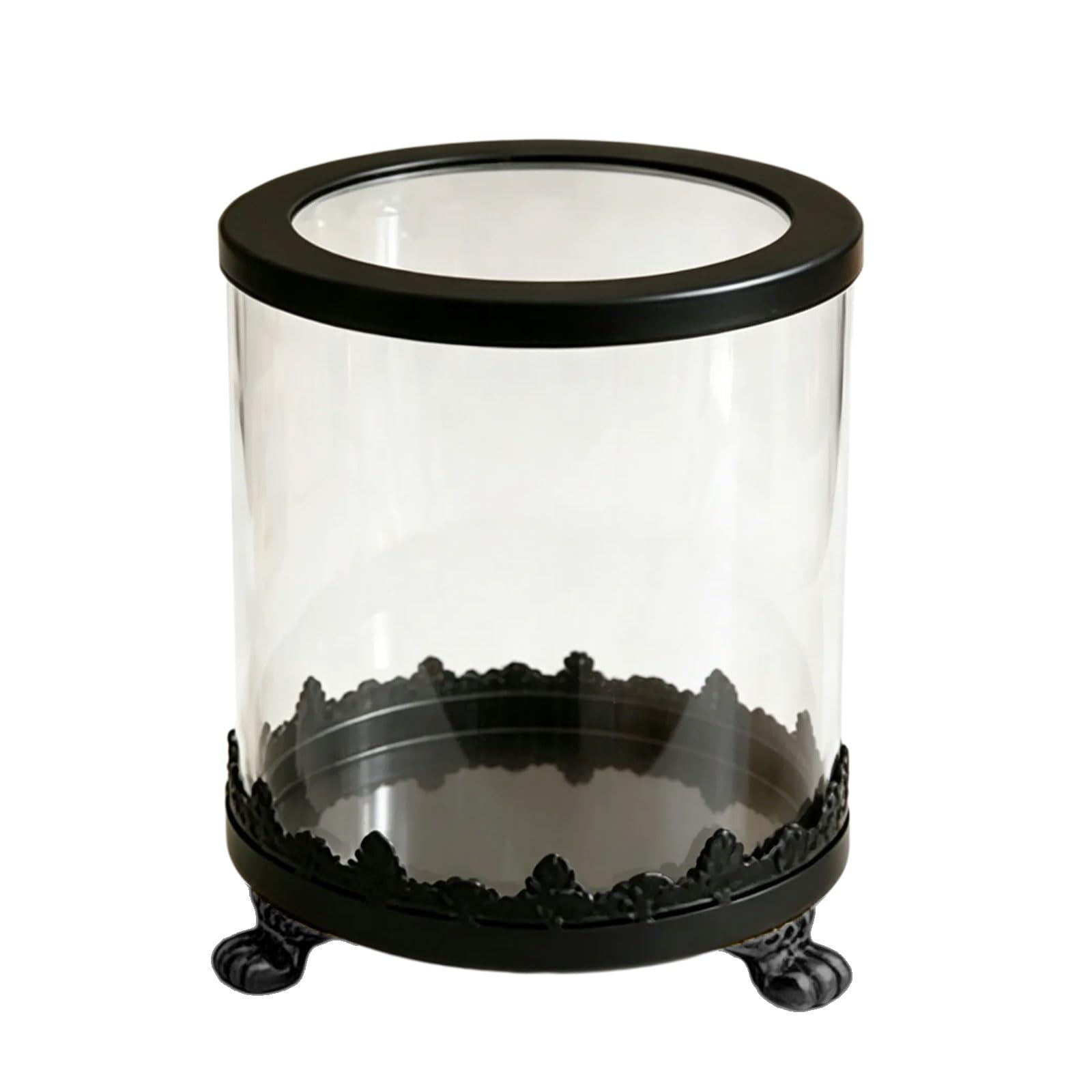 ADYJEE Decorative Glass Cup with Ornate Metal Base for Dresser, Dining Table, or Vanity Accent Display At Home Decorative Glass Cup Tabletop Container Vintage Holder Ornate Metal Base Trinket
