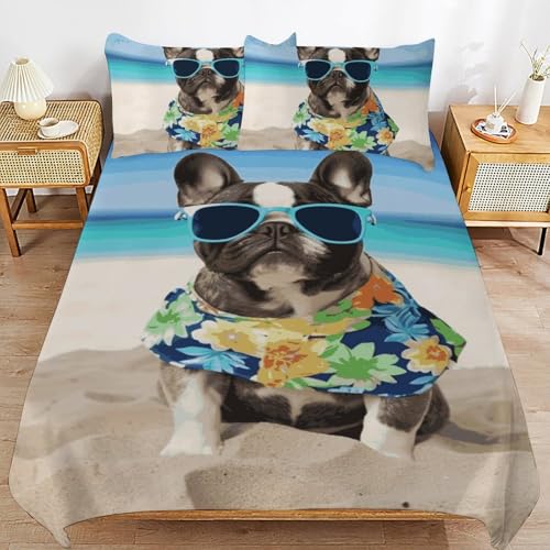 Housse de couette respirante 3 pièces, parure de lit double face avec fermeture éclair