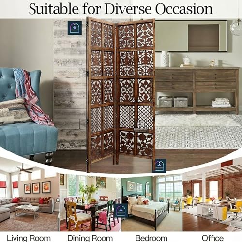 Image of Wooden Room Divider 2 Panel 6 Feet | Freestanding Room Partition Screen with Burnt Wood Finish | Hand Buffed Traditional Handicraft Design