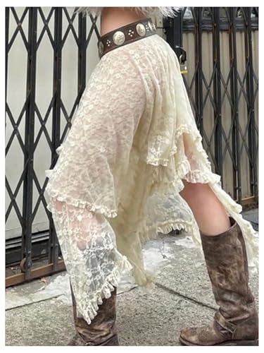 GORGLITTER Women's Floral Lace Layered Ruffle Skirt High Low Asymmetrical Boho Western Skirts2