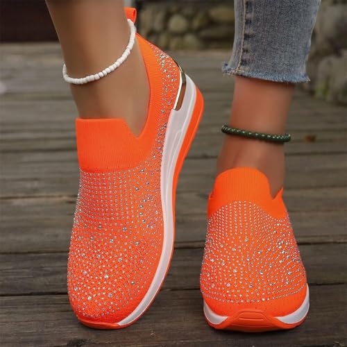Women's Rhinestone Decor Platform Sneakers Slip-On Outdoor Shoes, Breathable Mesh Sparkly Glitter Tennis Shoes for Women2
