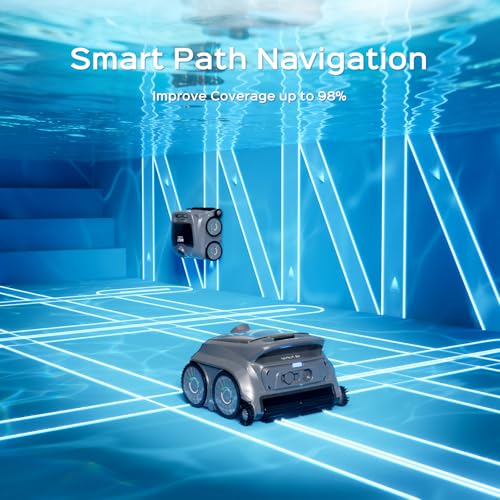 Image of WYBOT B1 Cordless Robotic Pool Vacuum, Quad-Roller Brushes for Edge Cleaning, Smart Pool Cleaner Robot for Inground & Above Ground Pools, High Obstacle Crossing, App Control, Silver Gray