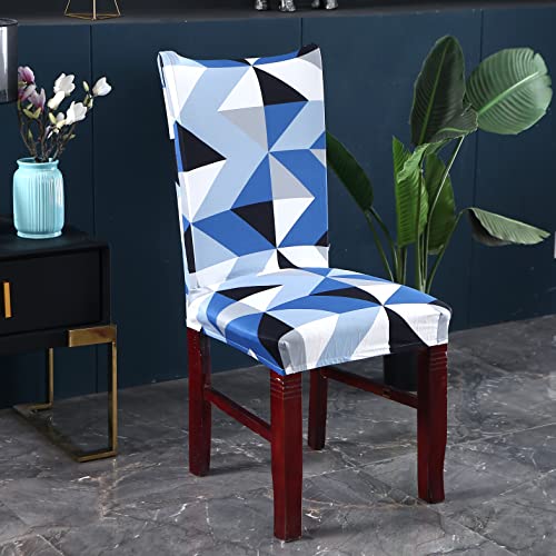 Image of House of Quirk Elastic Chair Cover Stretch Removable Washable Short Dining Chair Cover Protector Seat Slipcover (Pack of 1, Blue Obtuse Triangle)