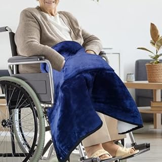 SJC Lap Blanket with Pocket,Sherpa Fleece Blanket and Throws for Elderly Shawl Blanket for Wheelchair,Travel,Home,Machine Washable,Navy Blue…