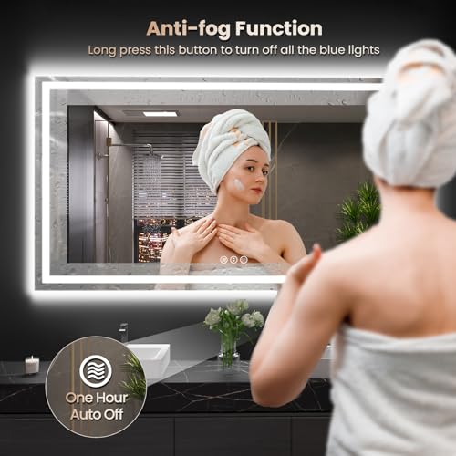 60"X36" LED Bathroom Mirror with Front Lights and Backlit, Anti-Fog, Dimmable, Shatter-Proof Tempered Glass, Lighted Bathroom Vanity Mirror for Wall with 3 Colors, Memory Function
