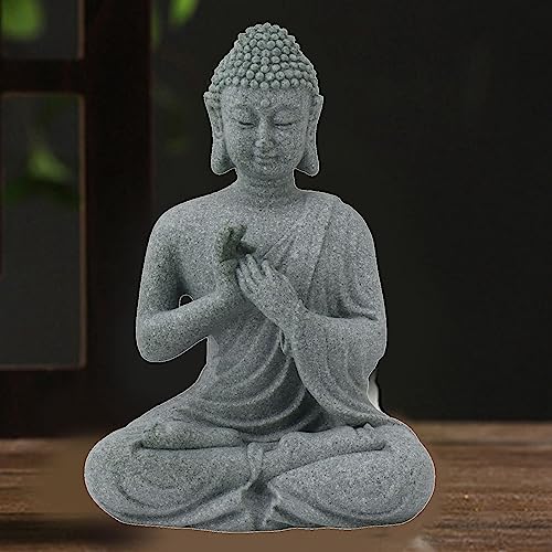 Hztyyier Buddha Statue Entrance Decoration Garden Green Home Ornament Landscape Living Room Figurine Zen Room Sculpture Fish Tank Decorative Sandstone Backyard (7135K-01) - Image 4