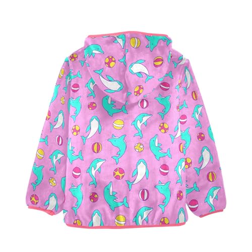 Dolphins Toddler Fleece Jacket Baby Girls Hooded Zipper Long Sleeve Thick Warm Outerwear 3-10 Years2
