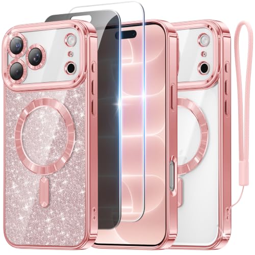 Meifigno for iPhone 18 Pro Max Case + HD&Privacy Tempered Glass, Rose Gold