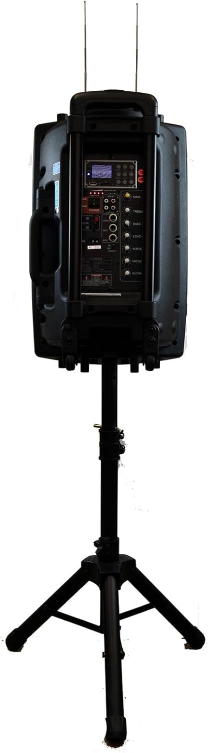 Hisonic HS420 Rechargeable Portable PA System with Dual Wireless Microphones with MP3 Player/Recorder, Bluetooth Connection and Tripod Included
