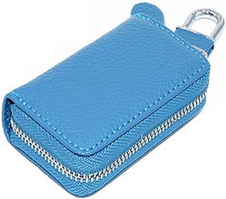 SEIWEI Genuine Leather Car Key Case Key Chain Keychain Holder Zipper Bag Gift for Men and Women (Blue)