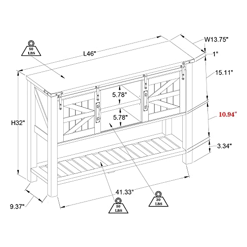 Okd Farmhouse Console Entryway Table With Sliding Barn Doors, Rustic Entry Sofa Tables Buffet Sideboard For Hallway, Foyer, Couch, Entrance, Living Room, Dining, Kitchen, 46 Inch, Dark Rustic Oak #TOP2
