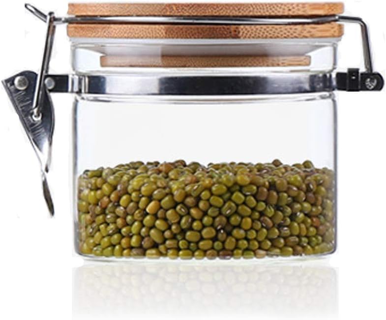Glass Storage Jar with Bamboo Lid, Usmoscat High Borosilicate Glass Jars, Airtight Sealing Ring, 500ml(16.9 FL OZ) Preserving Jars for Tea Coffee Herb Spices Sugar and More (500ml)
