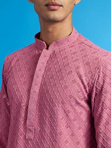 Image of DIWAS BY MANYAVAR Men's Viscose Embroidery|Sequin Work Kurta (Dusty Pink,L)