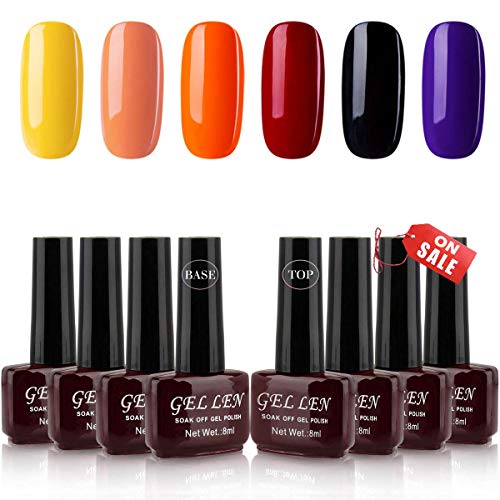 Gellen Gel Nail Polish Kit 6 Colors With Base Coat Top Coat - Colorful Vibrant 6 Colors Happy Hour Series