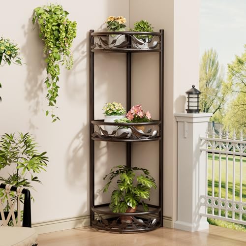 FSJianYi Plant Stand, Metal Corner Plant Stand Indoor Outdoor, Tall 3 Tiers Plant Shelf for Multiple Plants Pots, Flower Pot Stand for Home, Patio & Garden, Brushed Copper