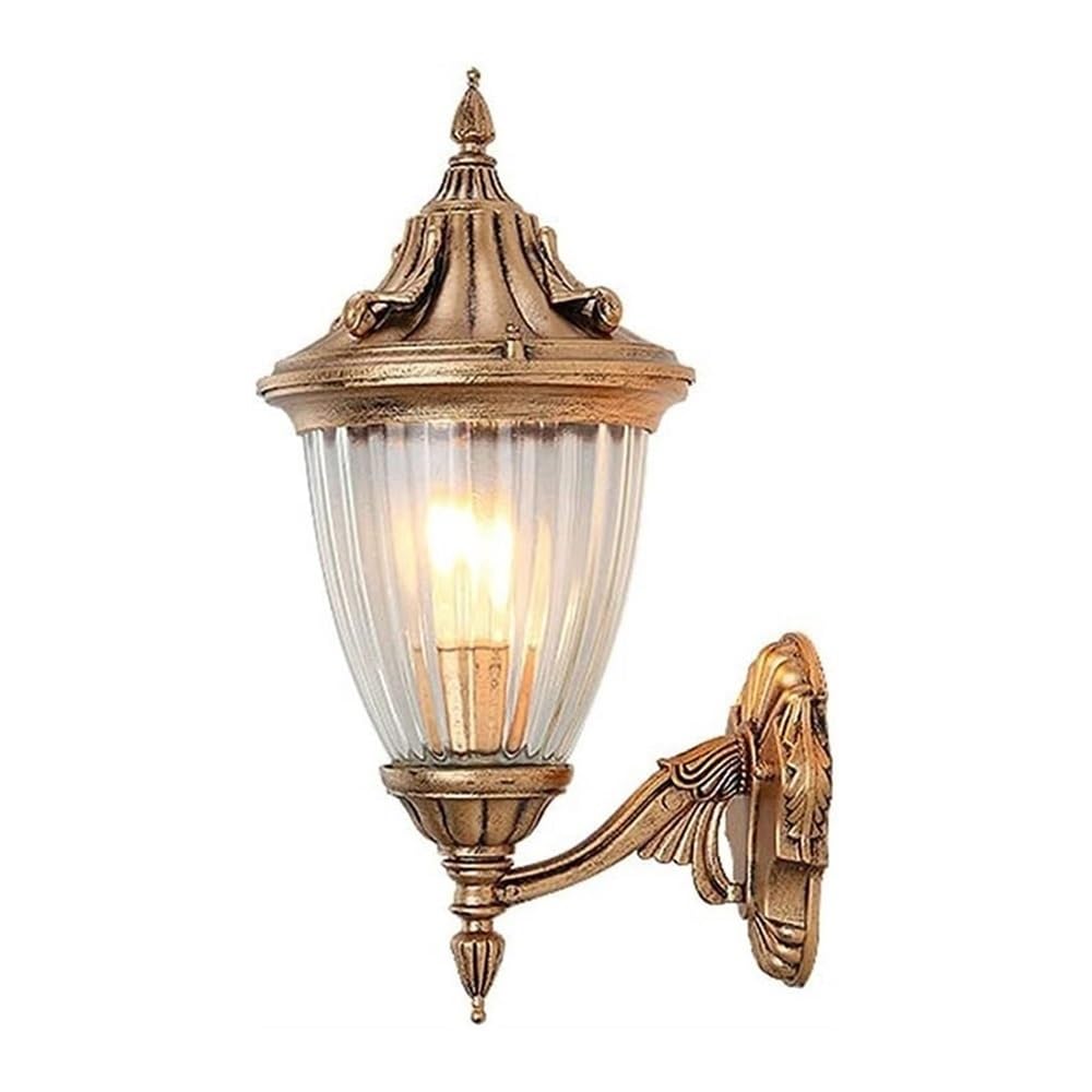 OZBMA European Style Aluminum Wall Lamp Striped Glass Shade Light Outdoor Waterproof Sconce for Balcony Terrace Corridor Porch Aisle Garage(Bronze,38CM/14.96in)
