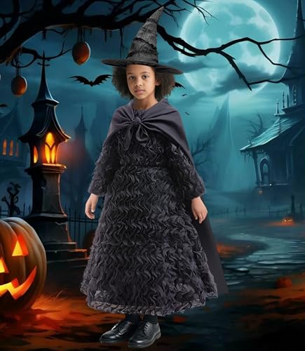 Disfraz completo de bruja negra para niñas 5-6 años miniatura 6