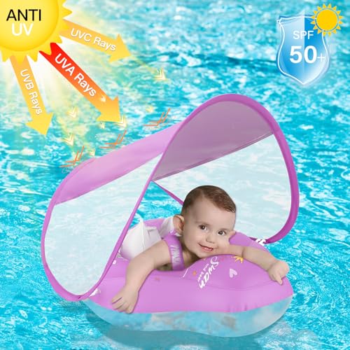 Image of LOOWARTS Baby Pool Float with Canopy and Safety Seat,Infant Swim Float & Pool Float & Baby Water Float & Swimming Floats UPF50+ UV Protection for Kids from 3 to 36 Months.(S:3-12 Month /L:6-36 Month)
