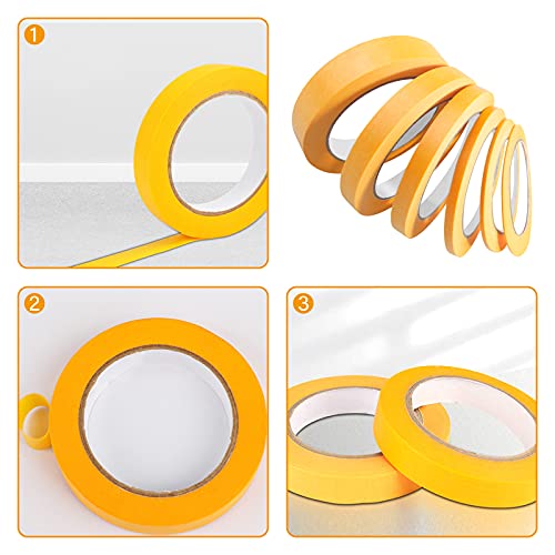 Petdcheb 6 Rolls Fine Line Tape 1/16, 1/8, 1/5, 2/5, 1/2, 3/4 Inches X 55 Yard Fineline Masking Tape Painter Tape Adhesive Automotive For Diy Car Auto Paint (Yellow) #TOP3