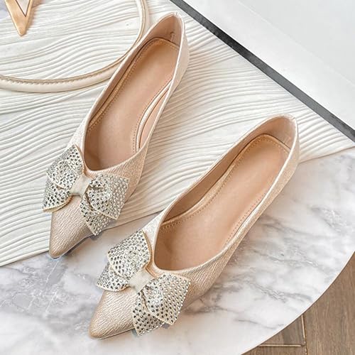 WENJIAZHIZHI Women's Bow Flats Fashion Low Heel Dress Wedding Flats Work Business Casual Shoes2