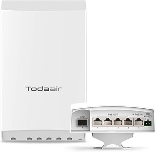 TODAAIR 4 Port Outdoor Gigabit POE Switch，Indoor/Outdoor Waterproof，IEEE802.3af/at/bt Compliant，BT & DC Input，60W，PoE++ BT Port 25W，AI Watchdog，Plug and Play
