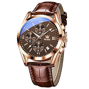 OLEVS Men’s Casual Leather Watch, Big Face Chronograph Watch for Men, Fashion Easy to Read Dress Watch, Men’s Waterproof Luminous Date Analog Watch, Gold/Black/White/Blue Dial