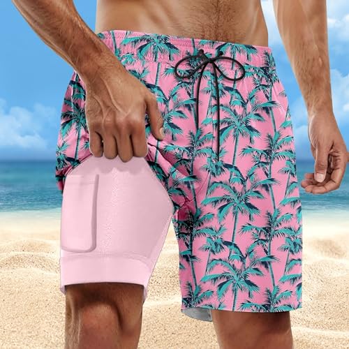 Mens Swim Trunks with Compression Liner 2 in 1 Stretch Beach Swimming Shorts 7 Inch Inseam Swimsuits with Pockets2