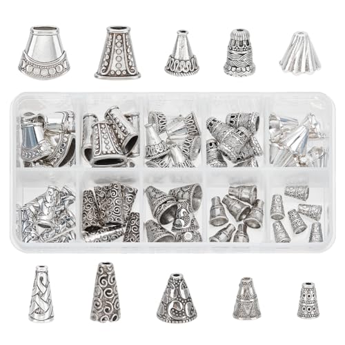 PandaHall Elite & reg 60pcs tibetischen Stil Perlenkappen, Legierung & Messing & CCB Perlenkappen, Antik Silber