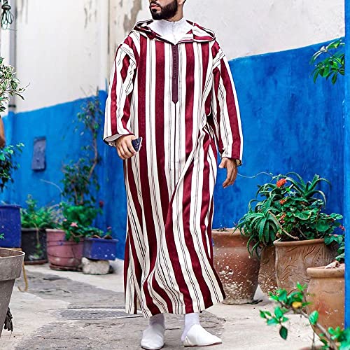 Men Long Sleeve Kaftan Thobe Hooded Muslim Men Thobe Big and Tall Hooded Dubai african Stripe Caftan Gown M-4XL2