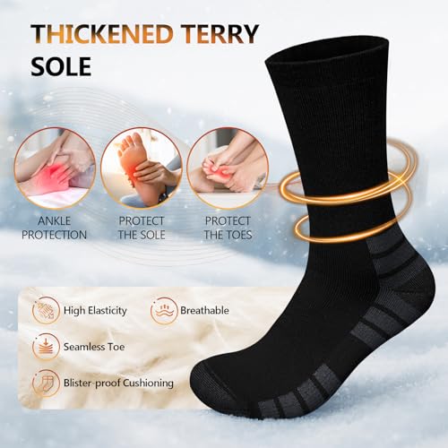 Merino Wool Hiking Crew Socks Thermal Warm Winter Boot Sock For Men & Women, Cushioned Anti-Blister - 3 Pairs3