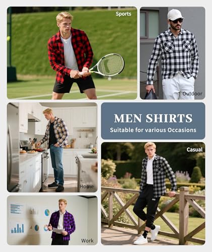 ZITY Men Plaid Flannel Shirts Long Sleeve Casual Button Down Collar Jackets for Men with Pockets - Image 7