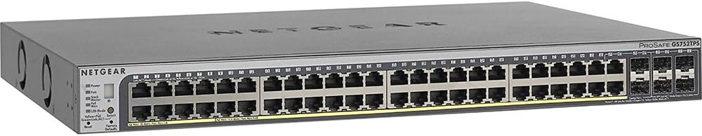 Netgear GS752TPSB-100NAS 52-Port Smart Managed Pro Stackable Switch, 48GbE PoE/PoE+, 384W, 6 SFP+, ProSAFE Lifetime Protection (GS752TPSB)