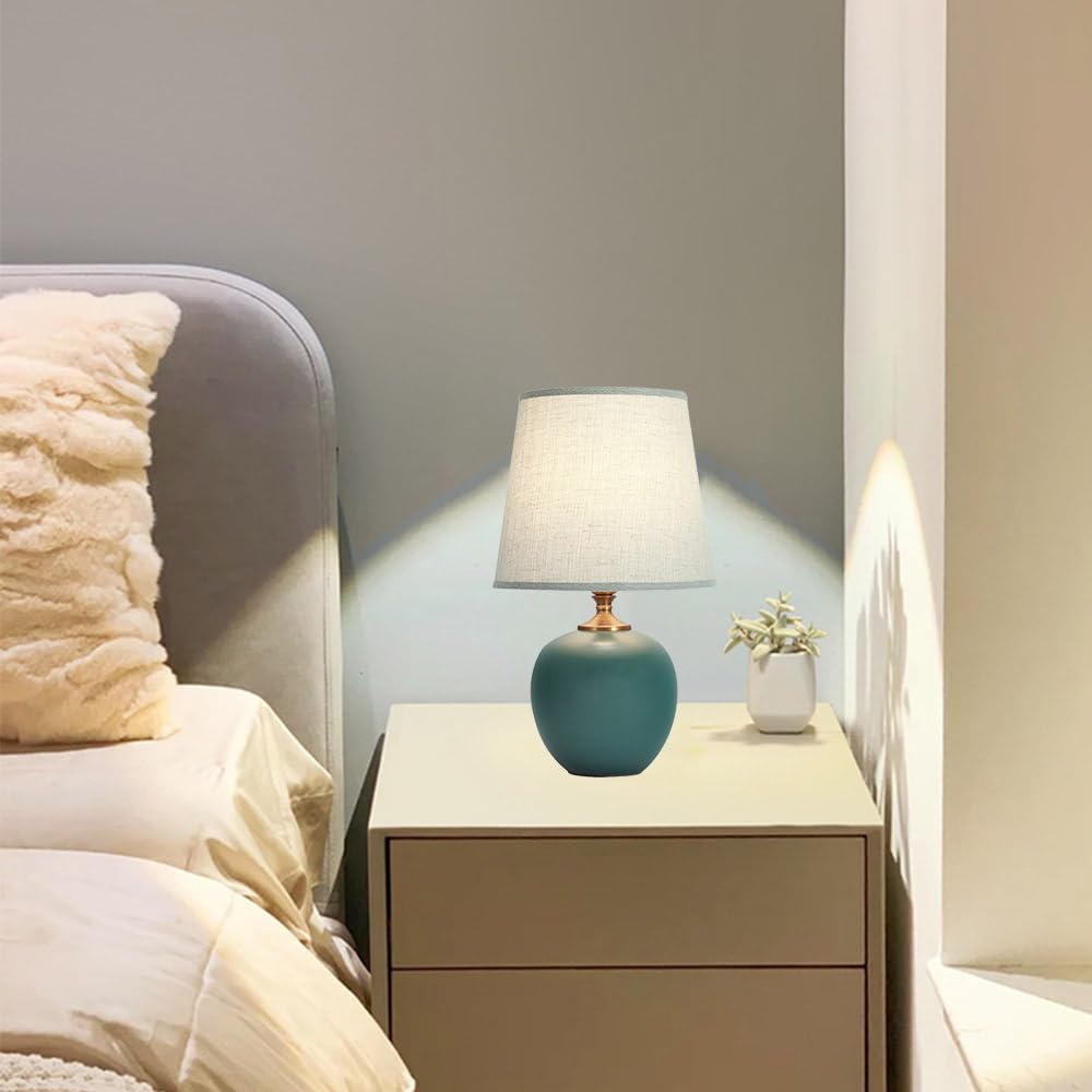 Mengjay E27 lampada da scrivania,Luce da Scrivania in Tessuto,Ceramica Lampada da scrivania,Lampada comodino per camera da letto ufficio soggiorno illuminazione decorativa (Verde)