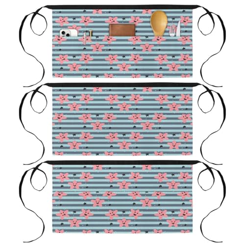 Lot de 3 tabliers courts de chef avec poches demi-tablier de cuisine restaurant bistrot bar