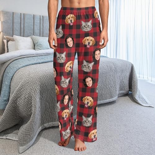 Custom Pet Photo Pajama Pants for Men Women,Personalized Dog Cat Face Print PJ Bottoms for Family Christmas4