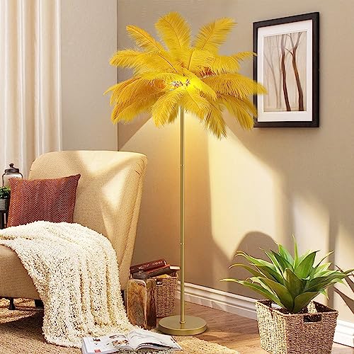 Lámpara de plumas de avestruz para sala de estar elegante de 1.6m con luz LED