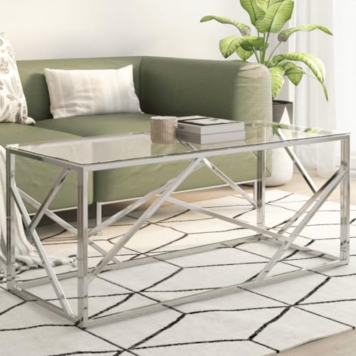Fanyuanhuan Coffee Table Silver Stainless Steel And Tempered Glass cover