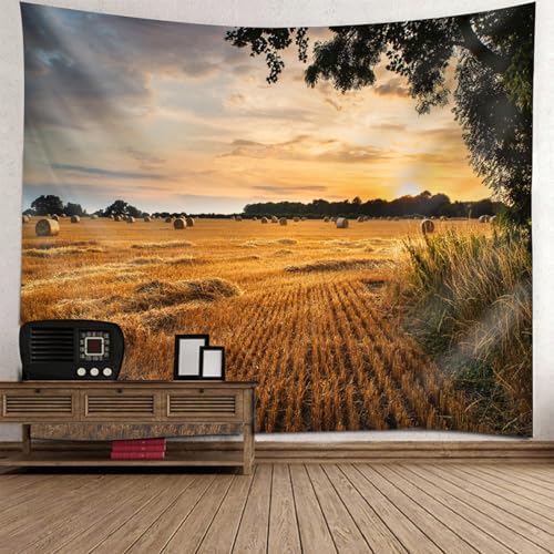Tapisserie Coucher de Soleil et Champ de Blé pour Décoration Murale Chambre Enfant