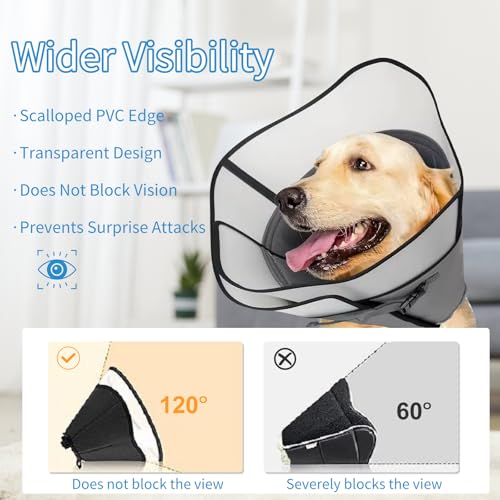 Image of Adjustable Dog Cone Collar for Surgery Recovery, Soft Wound Collar After Surgery for Large Medium Dogs Prevent Licking, Adjutsable Elizabethan Dog Neck Collar, Comfortable Pet Recovery Collar